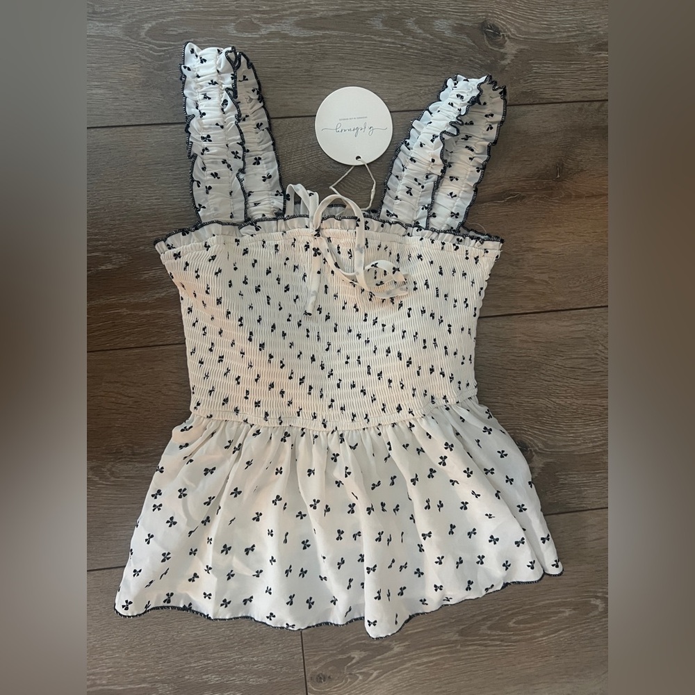 White and Black Smocked Blouse